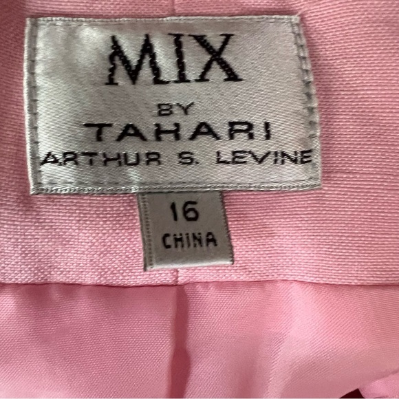 Tahari Arthur S Levine MIX Womens 2-pc Linen Blend Pink Suit Jacket Skirt Sz 16 - Picture 13 of 14